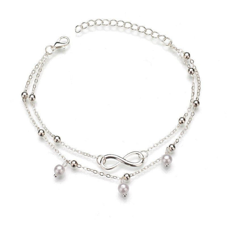 925 Sterling Silver Retro Pearl Infinity Ankle Anklet Bracelet Set