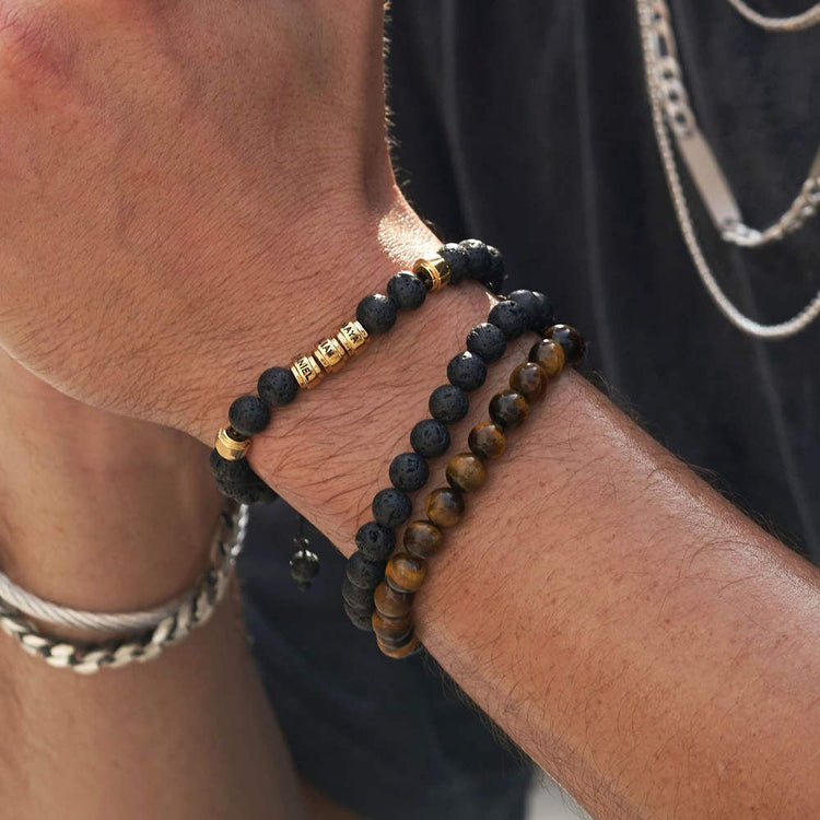 Lava Stones & Custom Vermeil Beads- Men'S Beaded Bracelet