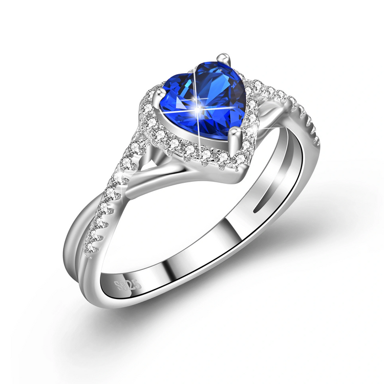 925 Sterling Silber Marineblau Herz Kristall Halo Zirkonia Ring für Sie