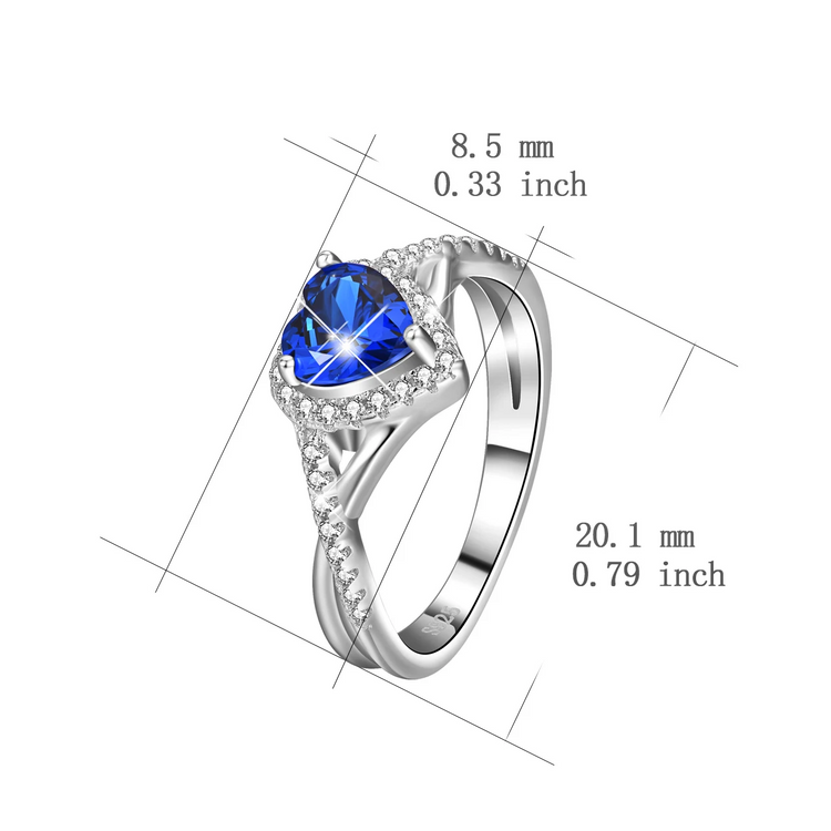 925 Sterling Silver Navy Blue Heart Crystal Halo Cubic Zirconia Ring for Her