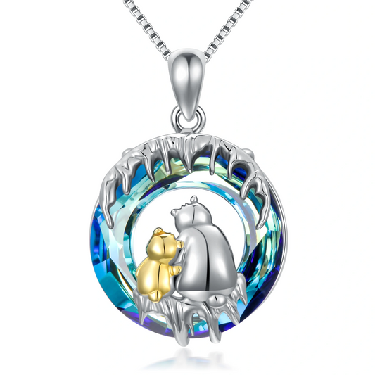 925 Sterling Silber Blau Kristall Eisbär Halskette für Frauen Mädchen Geschenk