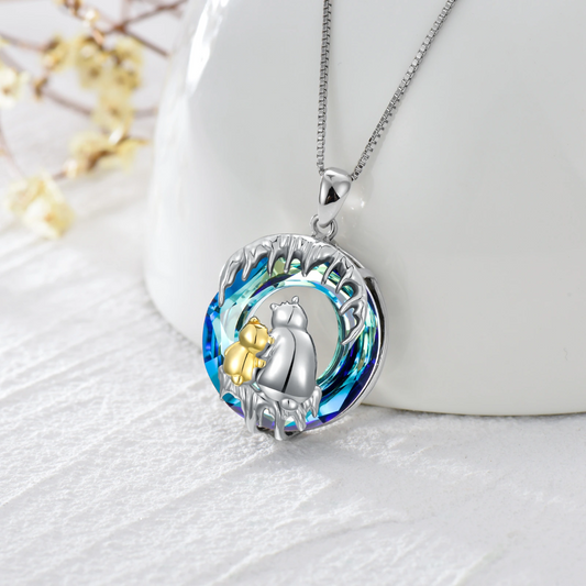 925 Sterling Silber Blau Kristall Eisbär Halskette für Frauen Mädchen Geschenk