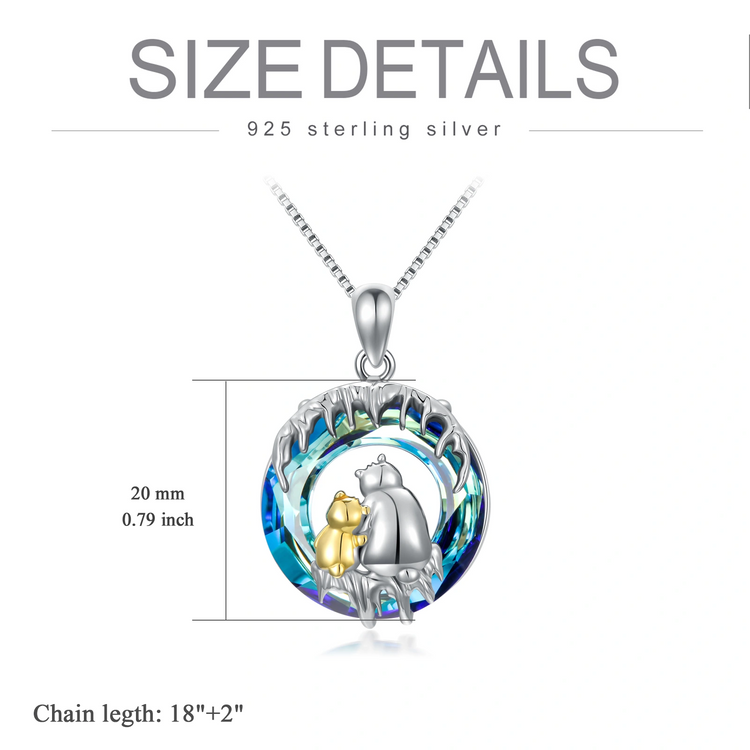 925 Sterling Silver Blue Crystal Polar Bear Necklace for Women Girls Gift