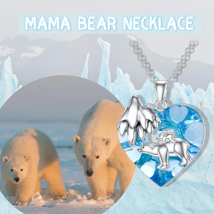 925 Sterling Silver Mom Necklace Heart Pendant Mama Bear Necklaces Gifts for Women