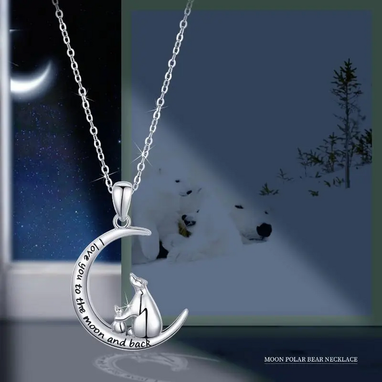 925 Sterling Silver Mama Bear Mother Moon Pendant Necklace