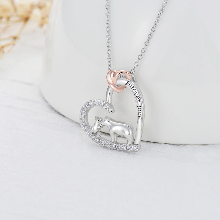 Mama Bear Necklace with 1 Cub 925 Sterling Silver Mother's Day Jewelry Gifts for Women
