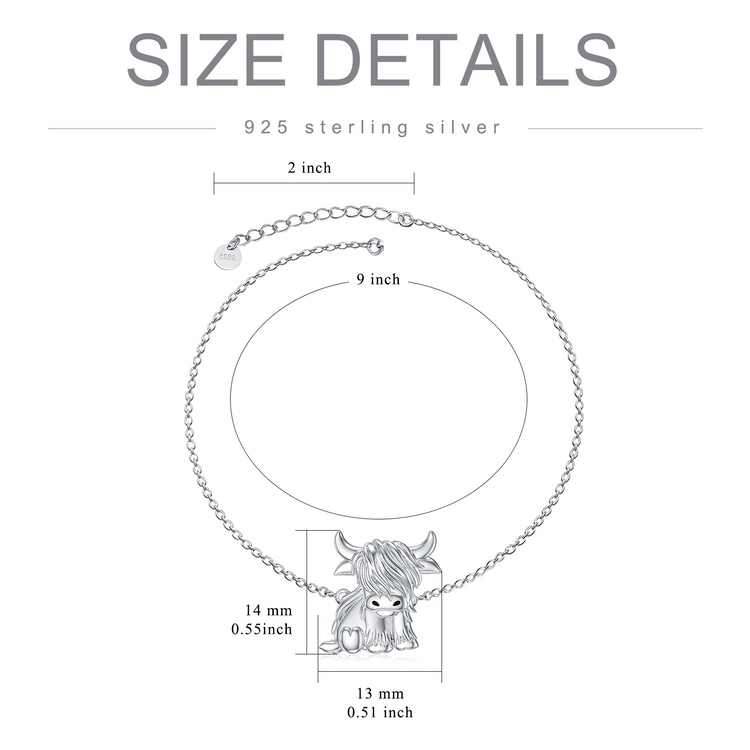 925 Sterling Silber Highland Kuh Halskette Fußkettchen für Frauen Geschenke Tier Halskette