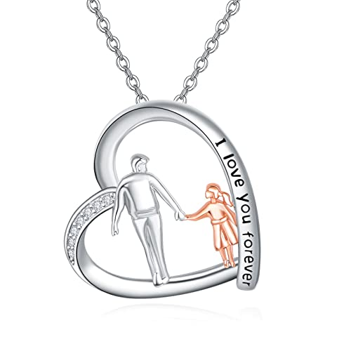 925 Sterling Silver Father Daughter Heart Necklace