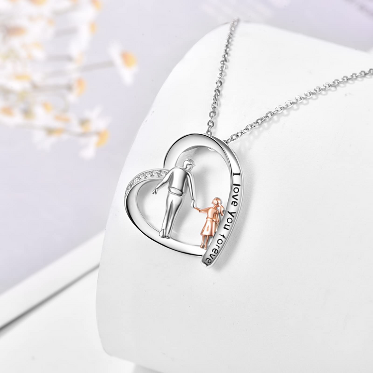 925 Sterling Silver Father Daughter Heart Necklace