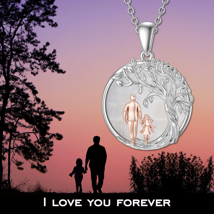 925 Sterling Silver Father and Daughter Necklace with Moonstone and Tree
