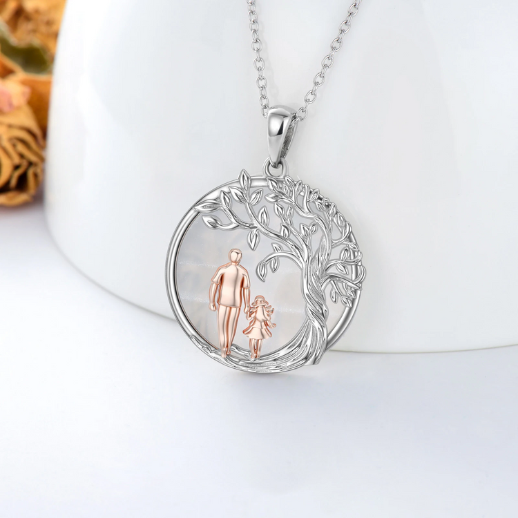925 Sterling Silver Father and Daughter Necklace with Moonstone and Tree