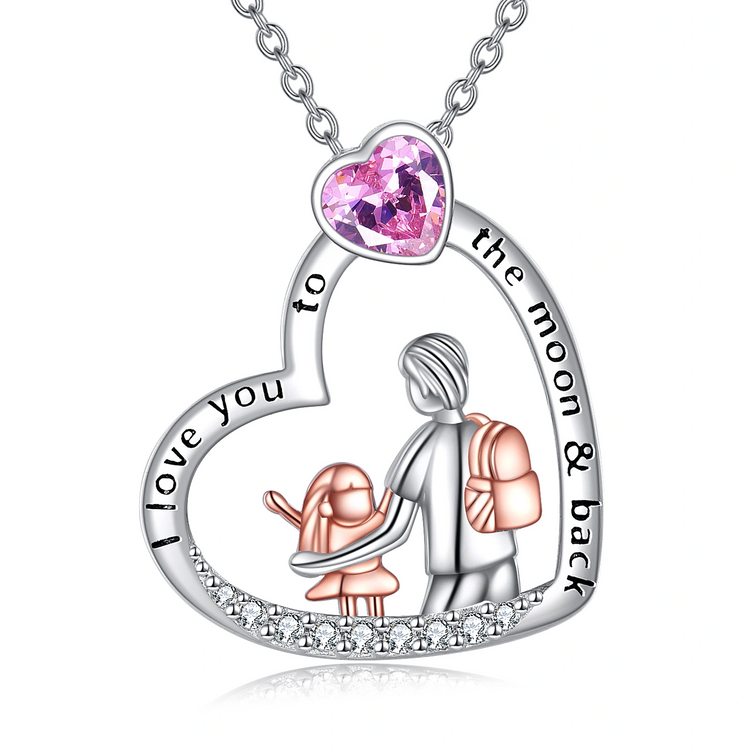 925 Sterling Silver I Love You to The Moon and Back Heart Father Daughter Necklace