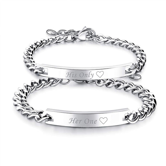 925 Sterling Silver Custom Engraved Couple Bracelets Set, Anniversary Gifts