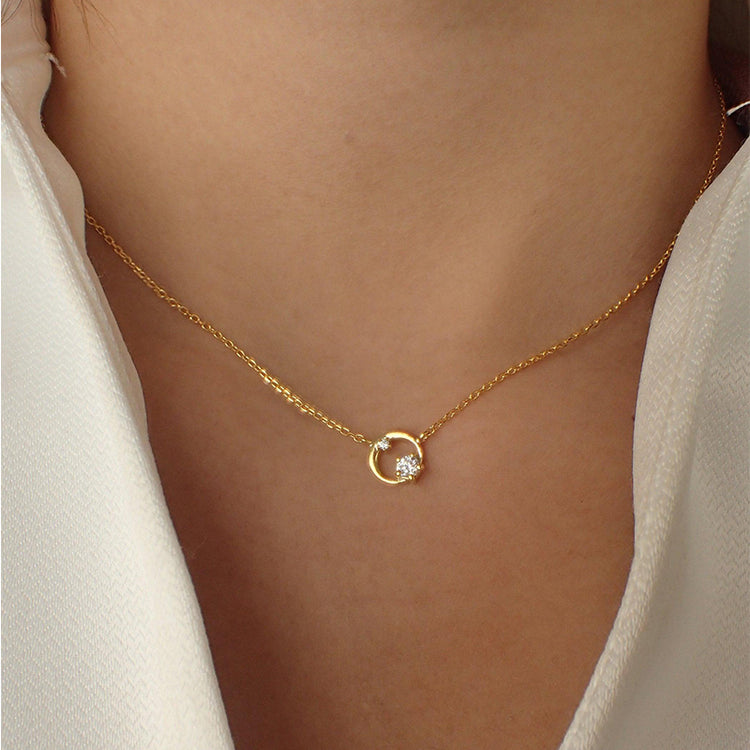 925 Sterling Silver Diamond Circle Necklace Minimalist Necklace Layering Necklace