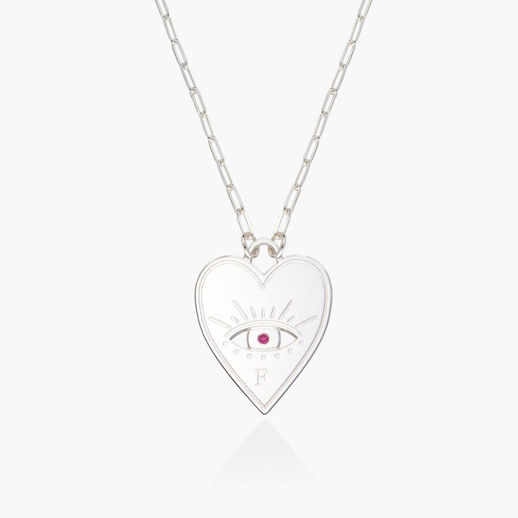 925 Sterling Silver Engraved Evil Eye Heart Necklace With Cubic Zirconia