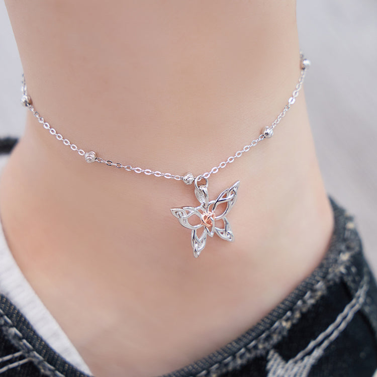 925 Sterling Silver Dragonfly Anklet Butterfly Anklet Celtic Jewelry