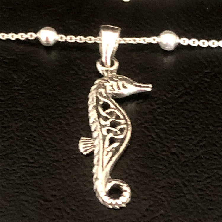 925 Sterling Silver Seahorse Beaded Ankle Bracelet, Good Luck Charm Jewelry, Beach Jewelry