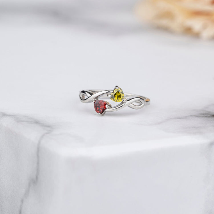 925 Sterling Silver Infinity Double Heart Birthstones Ring