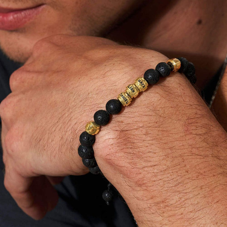 Lava Stones & Custom Vermeil Beads- Men'S Beaded Bracelet