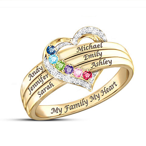 925 Sterling Silver Personalized Birthstone Ring With Up To 6 Family Names