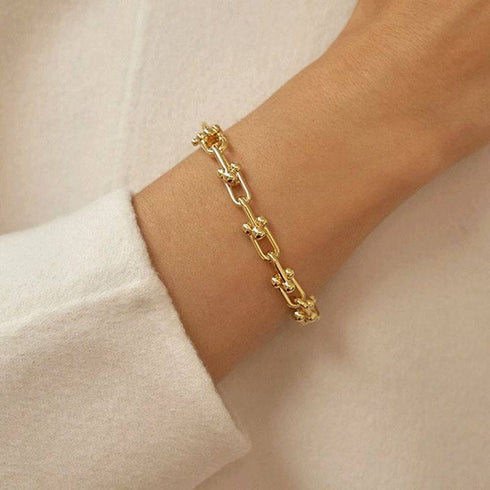 Gold Plated On Brass U Shape Closure Chain Bracelet