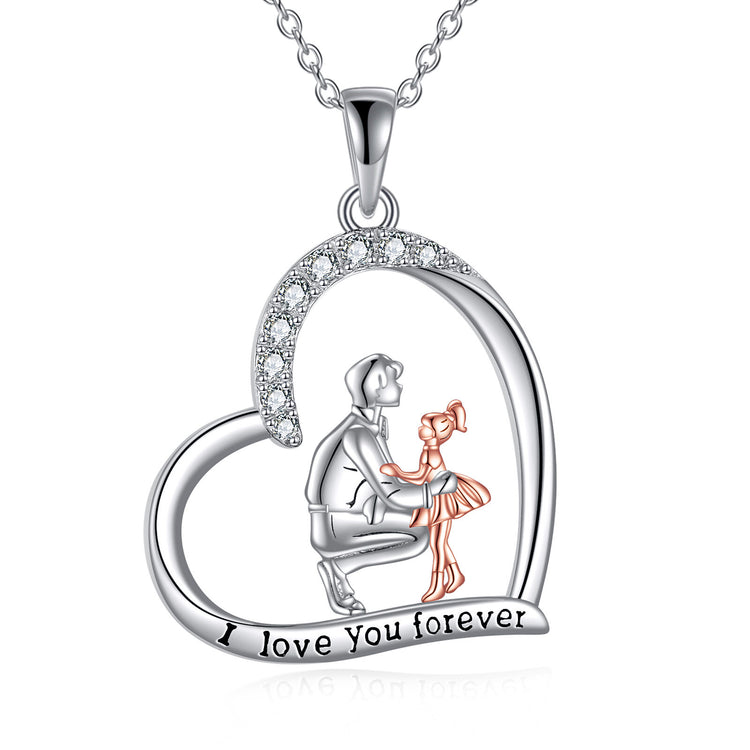 925 Sterling Silver Father Daughter Heart  Necklace