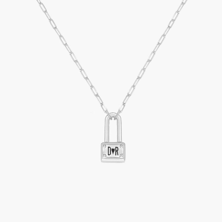 925 Sterling Silver Square Initial Lock Necklace