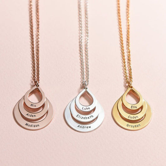 925 Sterling Silver Engrave Drop Model Family Necklace
