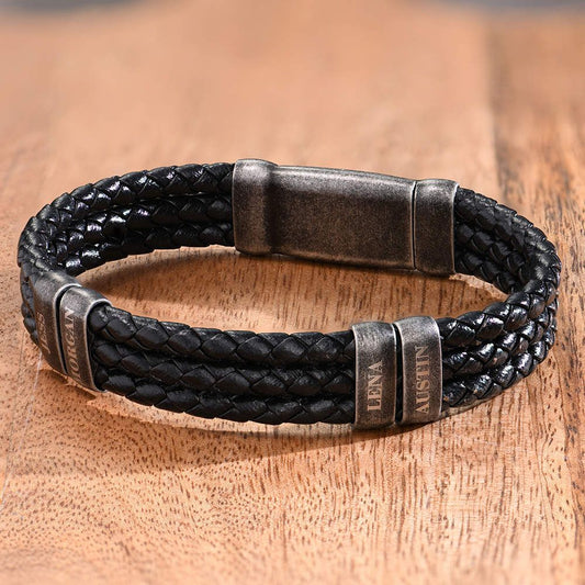 Oxide Vertical Tags Men Braided Leather Bracelet