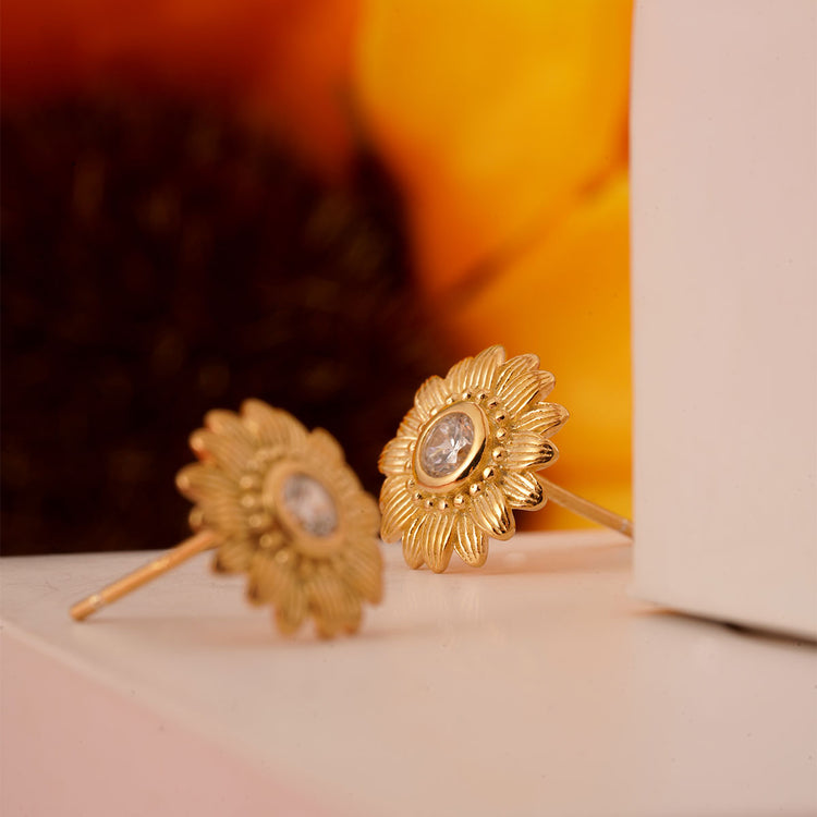 925 Sterling Silver Golden Sunflower Earrings