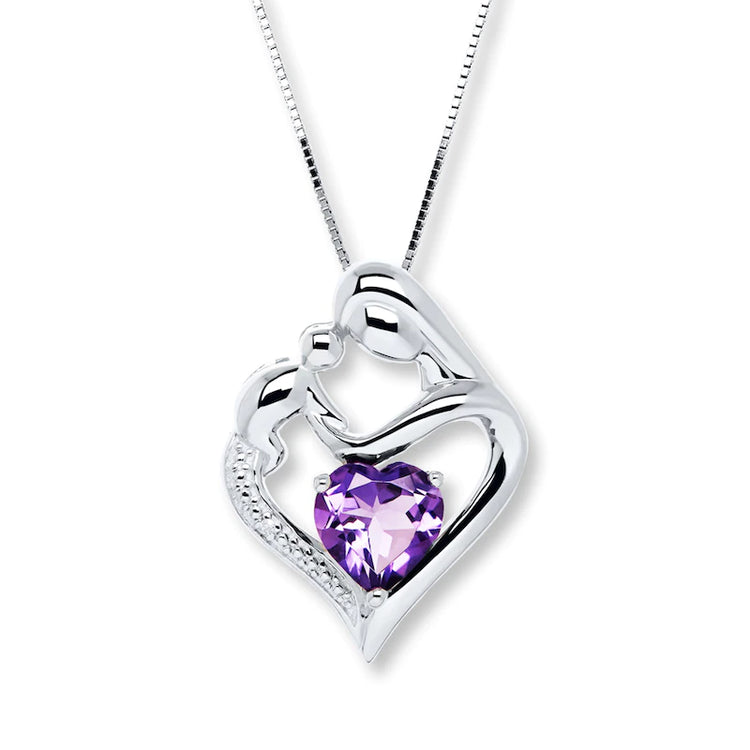 925 Sterling Silver Necklace for Mom Amethyst & Diamond Sterling Silver