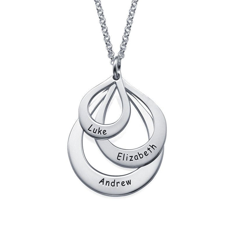 925 Sterling Silver Engrave Drop Model Family Necklace