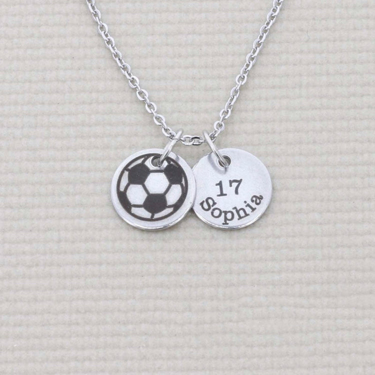 925 Sterling Silver Soccer Necklace • Personalized Player Number Name • Little Girls Tots • Soccer Mom • Mothers Day • Soccer Gift School Varsity High School