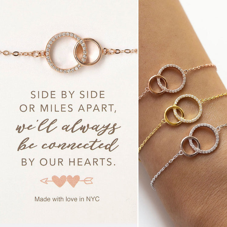 925 Sterling Silve Side By Side Or Miles Apart Bracelet, We'll Always Connect By Our Hearts