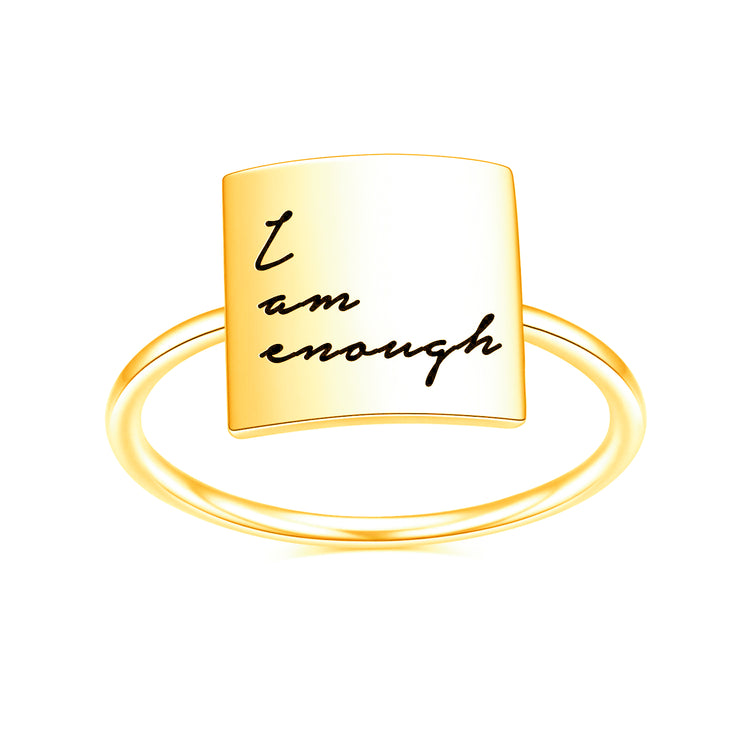 Bague d'inspiration carrée en argent sterling 925 ''Je suis assez''