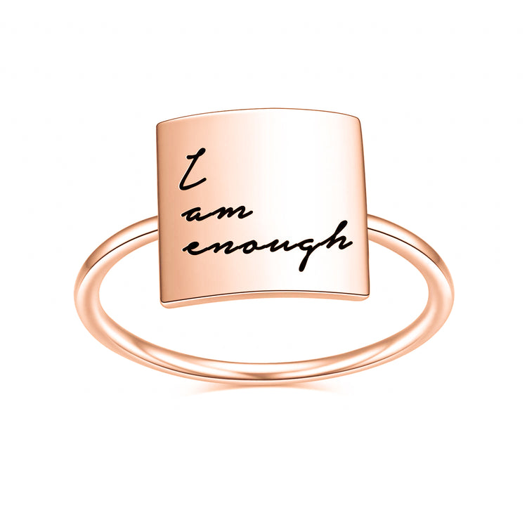 Bague d'inspiration carrée en argent sterling 925 ''Je suis assez''