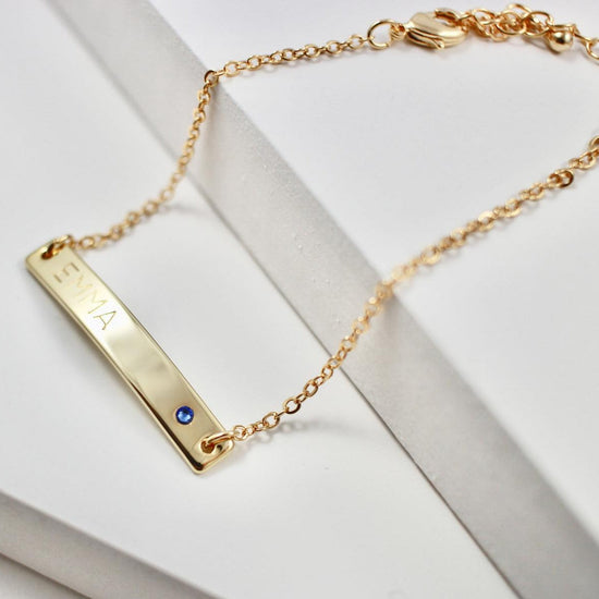 925 Sterling Silver Custom Bar Name Bracelet With Birthstone, Nameplated Necklace - onlyone
