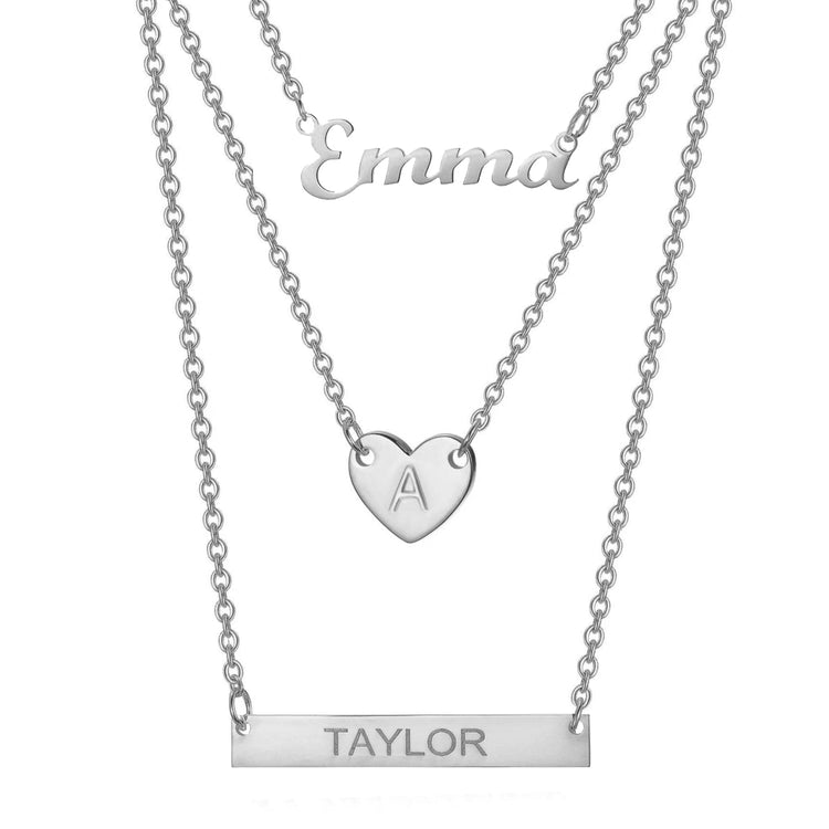 925 Sterling Silver Three Layers Name Necklace - onlyone