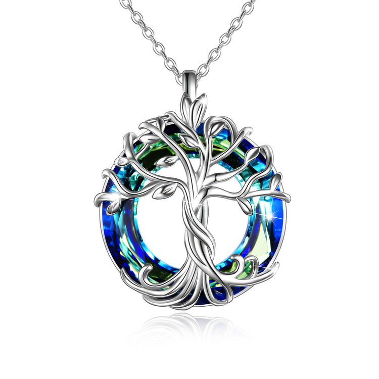 925 Sterling Silber Baum des Lebens Halsketten Stammbaum Halskette mit Kristalls chmuck