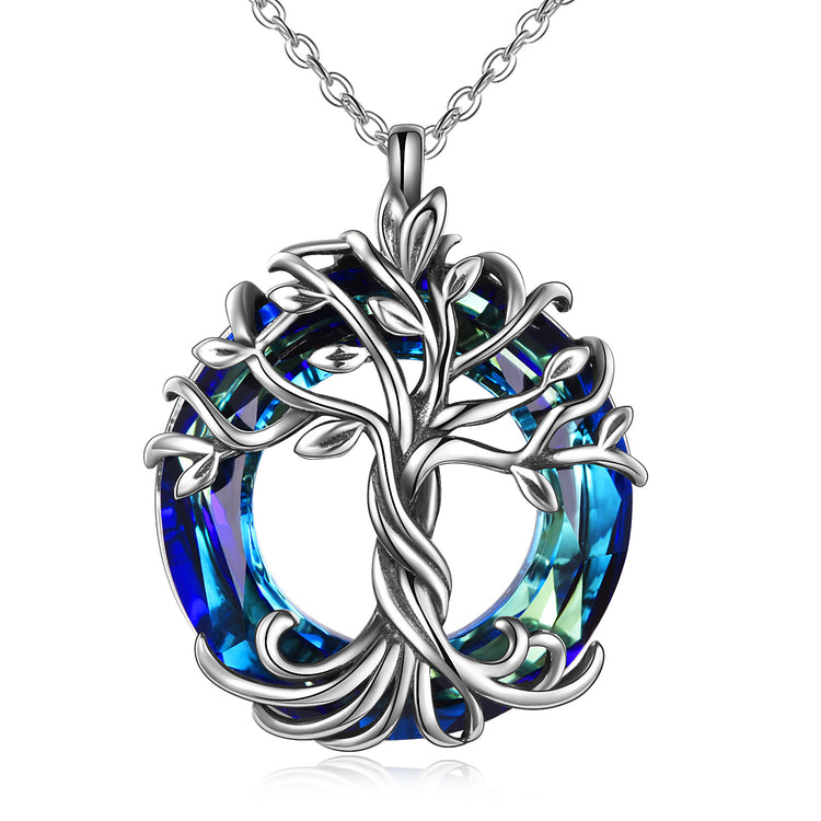 925 Sterling Silber Baum des Lebens Halsketten Stammbaum Halskette mit Kristalls chmuck