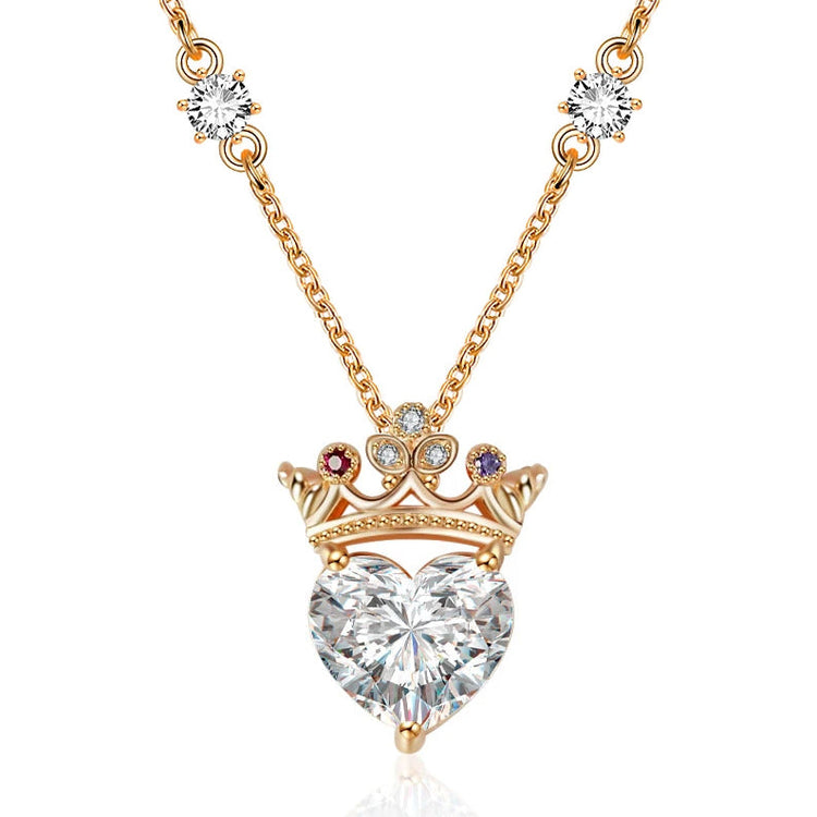 925 Sterling Silver Crown Heart Crystal Necklace With Birthstone For Queen, Gift For Her