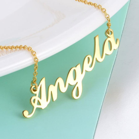 925 Sterling Silver Angela Custom Name Necklace Nameplate Necklace - onlyone
