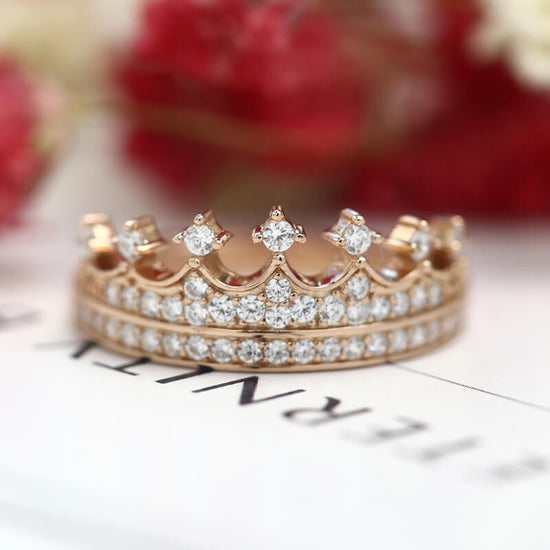925 Sterling Silver Rose Gold Crown Promise Ring - onlyone