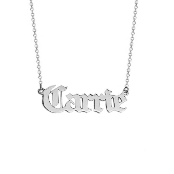 925 Sterling Silver Simple Style Name Necklace In Old English Font Nameplate Necklace