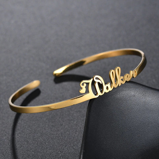 925 Sterling Silver Customized Nameplate Name Bracelet Personalized Custom Cuff Bangles - onlyone