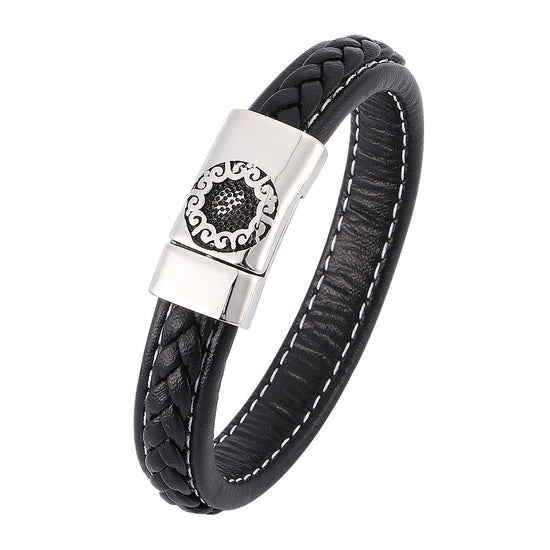 Stainless Steel Fashion Cloud Magnetic Buckle Bracelet, Father's Day Bracelet, Mens Leather Bracelet - onlyone
