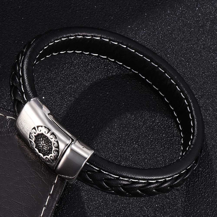 Stainless Steel Fashion Cloud Magnetic Buckle Bracelet, Father's Day Bracelet, Mens Leather Bracelet - onlyone