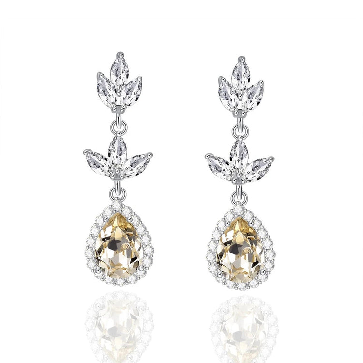 925 Sterling Silver Crystal Teardrop Dangle Earrings Bridal Earrings