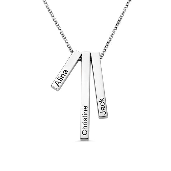 925 Sterling Silver Triple 3D Engraved Vertical Bar Necklace - onlyone