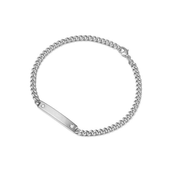 925 Sterling Silver Micro Link Name Bar Bracelet With Zirconia - onlyone
